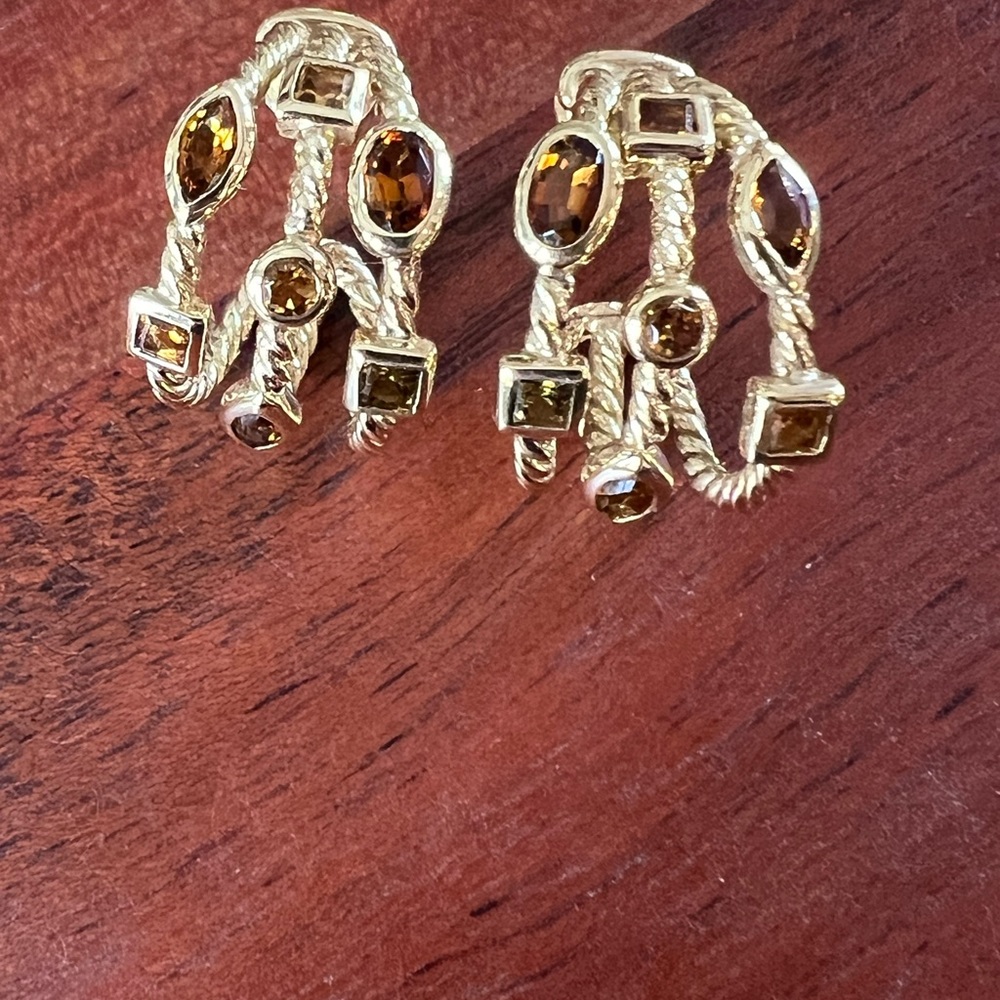 Beautiful David Yurman 18k Gold Confetti Earrings Tourmaline Stones